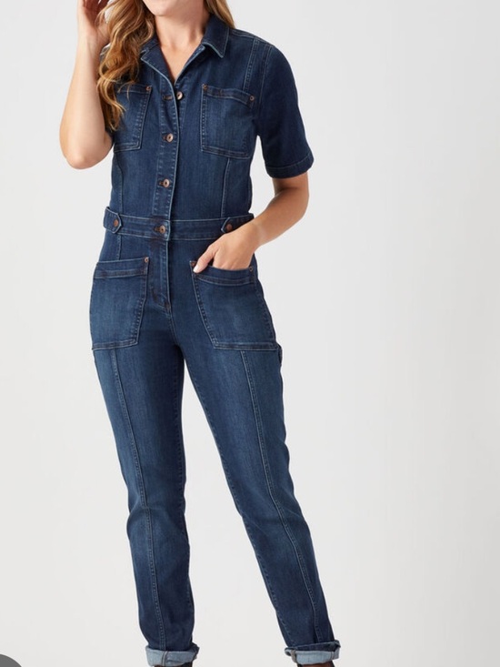 Duluth Trading Co Pants - Duluth Trading Denim Utility Jumpsuit Romper Sz 8 Short Dark Wash button down